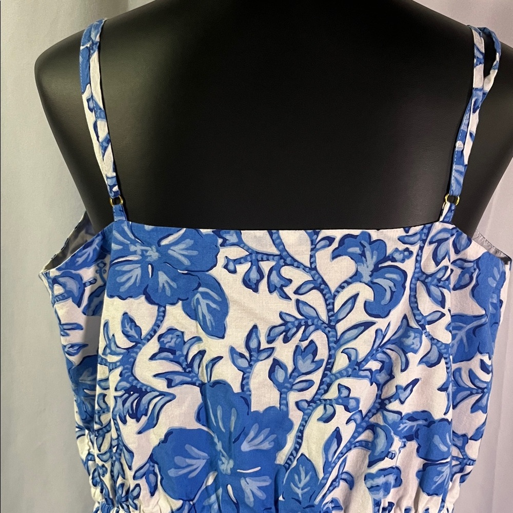 Vineyard Vines Tide Blue Floral Print Sleeveless Ruffle Hem Midi Dress - Picture 11 of 16